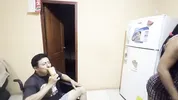Stepdaughter leaves her stepfather taking care of her and the employee fucks him.