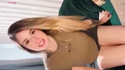Blonde with a WET PUSSY shakes her ass in a short skirt and red panties