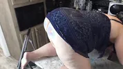 Big boobs mature cleaning lady on step ladder & on counter showing her wet juicy pussy & giant ass