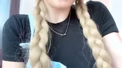 Cute blonde girl rubs her pink little clit and squirts in her stepdad's garden