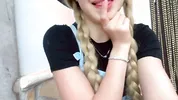 Cute blonde girl rubs her pink little clit and squirts in her stepdad's garden