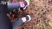 Blonde with big ass goes to harvest pine nuts and makes an outdoor blowjob with the right cumshot in the mouth