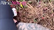 Blonde with big ass goes to harvest pine nuts and makes an outdoor blowjob with the right cumshot in the mouth
