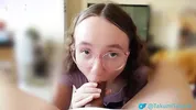 Glasses wearing 18 year old college girl gives intense blowjob and sex to senior. Amateur amwf