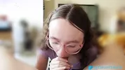 Glasses wearing 18 year old college girl gives intense blowjob and sex to senior. Amateur amwf