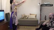 Uruguayan girl, fair-skinned with beautiful breasts and a big butt, shows me her odalisque costume