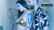 Uruguayan girl, fair-skinned with beautiful breasts and a big butt, shows me her odalisque costume