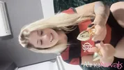 Busty blonde gives her tight pink ass but first uses a butt plug for training