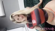 Busty blonde gives her tight pink ass but first uses a butt plug for training