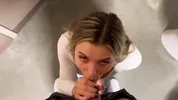 I made him cum on my face in the bathroom at the mall - POV Blowjob Facial