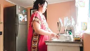 Stepson fucked his indian stepmom while she was cooking in the middle of the day