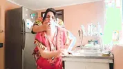 Stepson fucked his indian stepmom while she was cooking in the middle of the day
