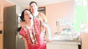 Stepson fucked his indian stepmom while she was cooking in the middle of the day