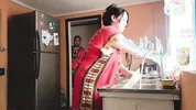 Stepson fucked his indian stepmom while she was cooking in the middle of the day