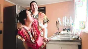 Stepson fucked his indian stepmom while she was cooking in the middle of the day