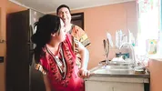 Stepson fucked his indian stepmom while she was cooking in the middle of the day