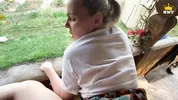 POV: Village vibe. Mature married MILF got stuck in the fence, a neighbor helped and fucked her.