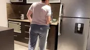 Wife fucked hard with tongue while washing dishes in the kitchen, getting her to cum before her step