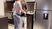 Wife fucked hard with tongue while washing dishes in the kitchen, getting her to cum before her step