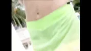 Two beautiful sluts in sexy underwear fucked by the pool