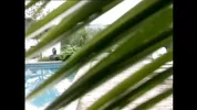 Two beautiful sluts in sexy underwear fucked by the pool