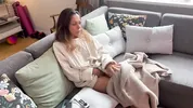 Hot milf got horny and begged to be fucked in the sofa