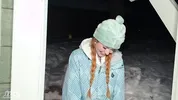 "My car is stuck in the snow and I'm cold" biggy titty stranger needs warmth and dick