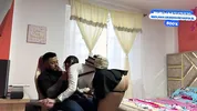 I'm alone with my sister's busty friend. We fuck without a condom, and I cum inside her.