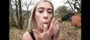 I covered the face of a huge tits hitchhiker with cum