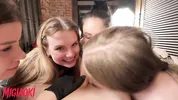 Four whores greedily suck my dick - group blowjob.