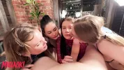Four whores greedily suck my dick - group blowjob.