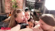 Four whores greedily suck my dick - group blowjob.