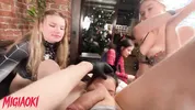 Four whores greedily suck my dick - group blowjob.