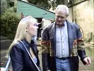Horny blonde in stockings rides an older cock with her ass