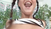 Perfect teen Candy likes cum dripping on her tongue