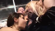 Jenny Babie And Stacey Saran Finish Him Off With A Double BJ After A Screw