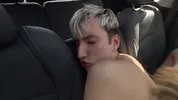 Bisexual sex in the car with daddy and a lot of cum on the ass