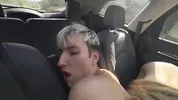 Bisexual sex in the car with daddy and a lot of cum on the ass