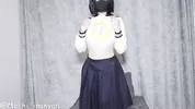 (Customized Video) The JK girl in black garter stockings plays with her pussy & double pleasure