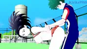 Momo Yaoyorozu and Izuku Midoriya have intense sex on the rooftop. - My Hero Academia Hentai