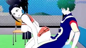 Momo Yaoyorozu and Izuku Midoriya have intense sex on the rooftop. - My Hero Academia Hentai