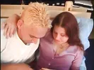 Redhead college girl gives horny dude a sensual blowjob