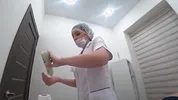 Blowjob from a real nurse in a massage room