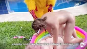 Frisby's chicken organizes fight between ALIX VLOGS and LARA ROSS to see who will fuck his fat cock