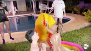 Frisby's chicken organizes fight between ALIX VLOGS and LARA ROSS to see who will fuck his fat cock