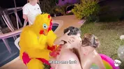 Frisby's chicken organizes fight between ALIX VLOGS and LARA ROSS to see who will fuck his fat cock