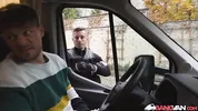 BangVan - Big Titted Van Driver Jennifer Mendez in Parking Lot Encounter with Well-Hung Security Guard