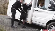 BangVan - Big Titted Van Driver Jennifer Mendez in Parking Lot Encounter with Well-Hung Security Guard
