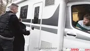 BangVan - Big Titted Van Driver Jennifer Mendez in Parking Lot Encounter with Well-Hung Security Guard