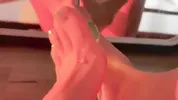 Crystal silicone cock inserted into semi transparent high fork swimsuit